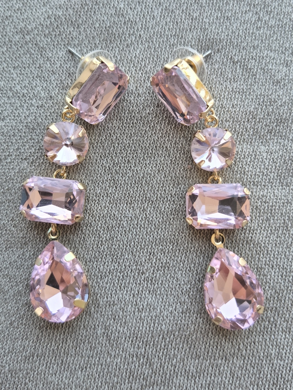 Gold-Tone Pink Crystal Drop Earrings - Women Jewelry